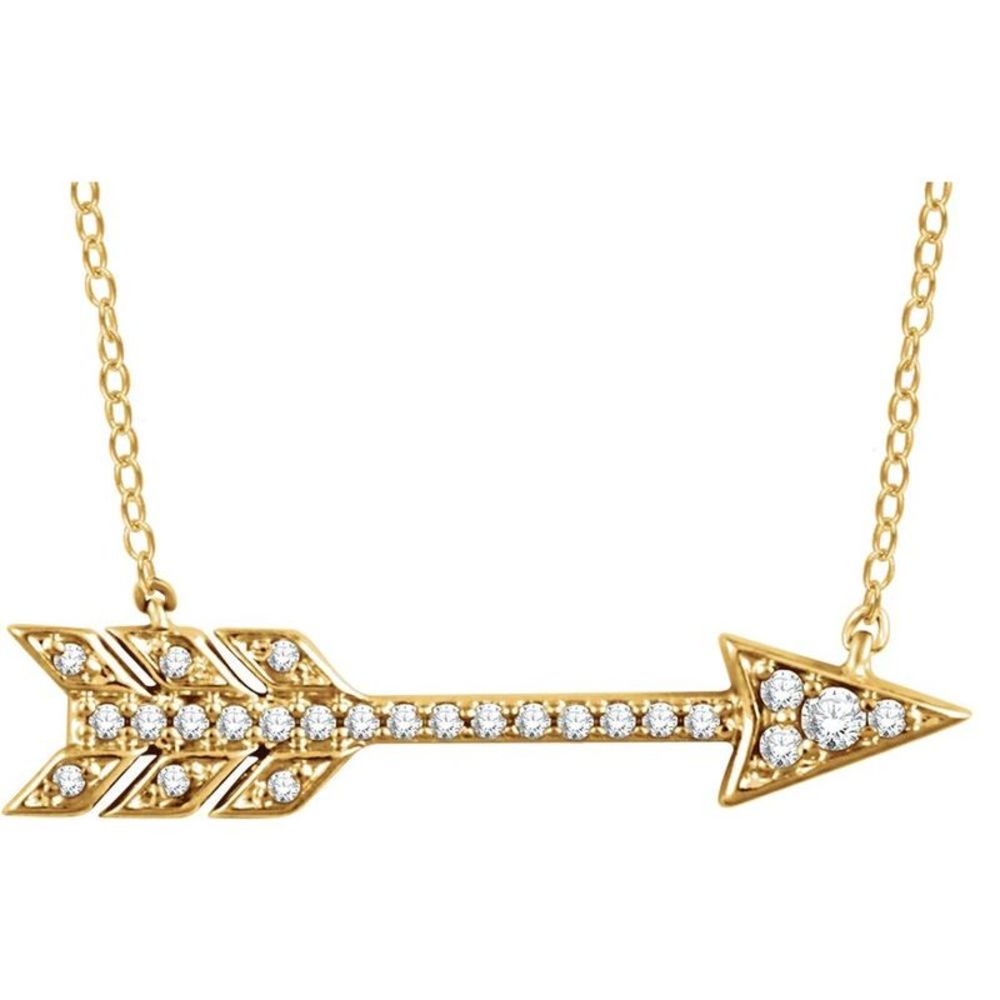 14k Yellow Gold 1/10 Ctw Diamond Horizontal Arrow Necklace, 18 Inch